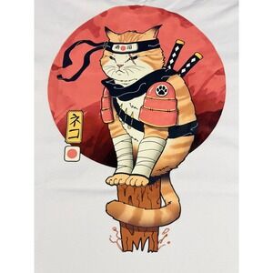 Niepce Mens Samurai Cat Graphic T-Shirt White Streetwear XL YE-T017